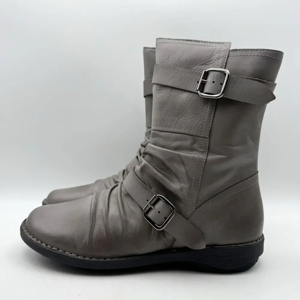 Miz Mooz Womens Pasha Mid Calf Boots EU 39 US 8.5 Grey Leather NIB